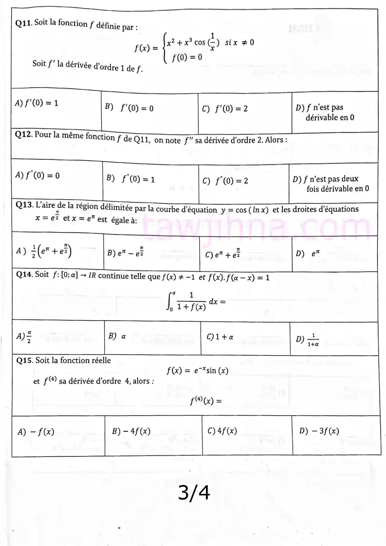 نماذج مباريات ENSA math 3